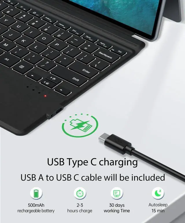 Alt view image 7 of 7 - Surface Keyboard for Surface Pro 7+/7/6/5/4/3, Surface Pro Type Cover, Ultra-Slim Portable Bluetooth 5.2 Wireless Keyboard with 7 Colors Backlit, Touchpad, Rechargeable Battery