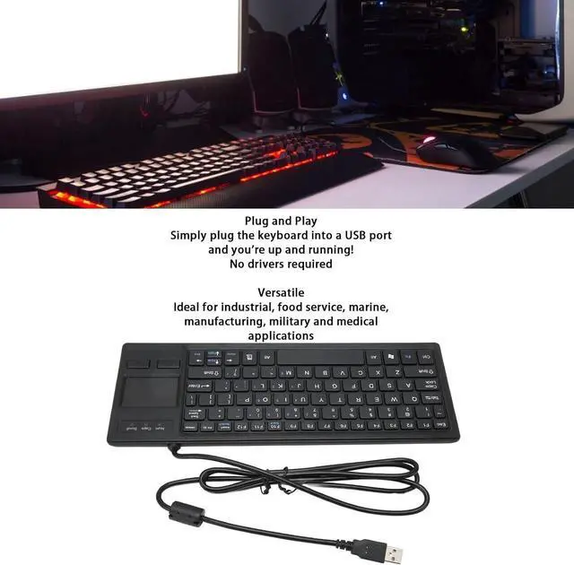 Alt view image 3 of 7 - Wired USB Keyboard with Touchpad, Compact Industrial Keyboard Trackpad Combo with HUB Function Ergonomic Keyboard USB Keyboard Trackpad Keyboard for Industrial Food Service Marine