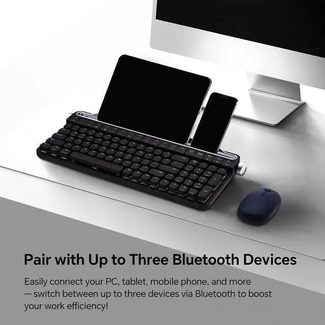 Alt view image 3 of 6 - ACTTO B705 Retro Mechanical Keyboard, Bluetooth, Vintage Style with LED Backlight, 100 Keys, Gaming Keyboard for Windows/macos/iOS/Android, Blue Switch (Black)