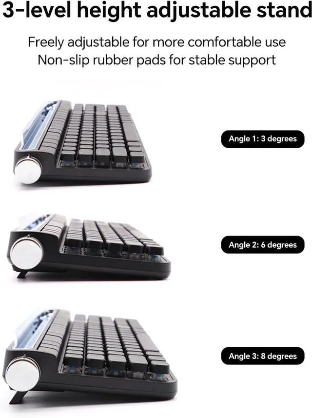 Alt view image 4 of 6 - ACTTO B705 Retro Mechanical Keyboard, Bluetooth, Vintage Style with LED Backlight, 100 Keys, Gaming Keyboard for Windows/macos/iOS/Android, Blue Switch (Black)