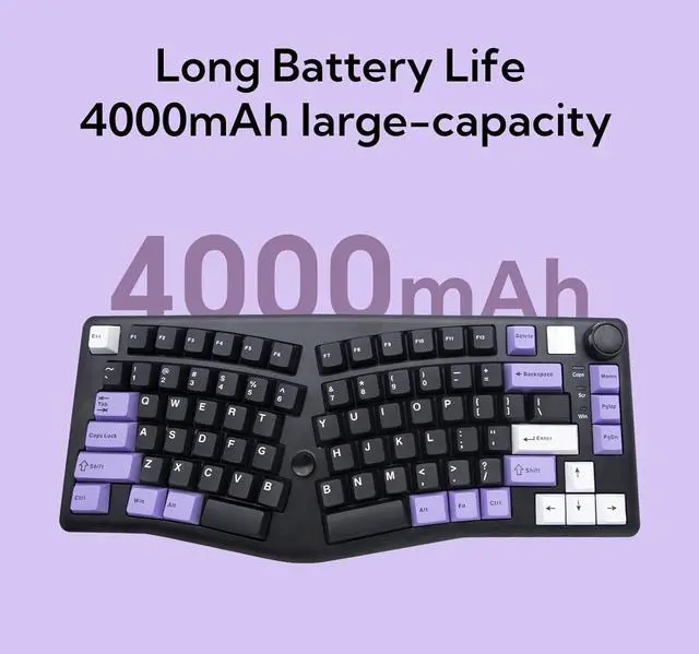 Alt view image 7 of 7 - A75 Alice-Layout Mechanical Keyboard with Rocker and Knob,Hot Swappable Triple Mode Gaming Keyboard with Cute Cat Keycaps for Win/Mac,Gasket,RGB Backlight,4000mAh Battery (Black Purple)