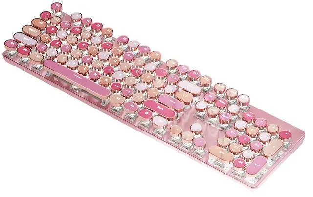 Main image of Typewriter Style Mechanical Gaming Keyboard Wired USB-C Retro Round Keycaps Aesthetic Lipstick Colorful 104 Keys NKRO Tactile White Switches White LED Backlit Metal Panel, Lipstick Pink