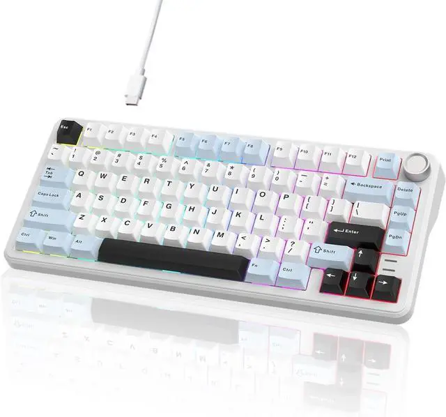 Main image of 75% Wired Hot Swappable Mechanical Keyboard with Metal Knob | Mount Gasket | Programmable RGB Backlit & Adjustable Side Lighting (Peach Linear Switch)