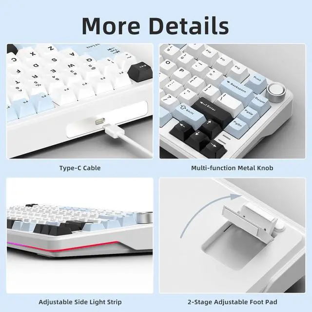 Alt view image 5 of 7 - 75% Wired Hot Swappable Mechanical Keyboard with Metal Knob | Mount Gasket | Programmable RGB Backlit & Adjustable Side Lighting (Peach Linear Switch)