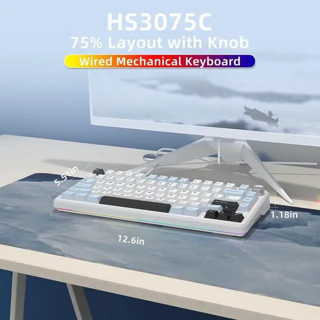 Alt view image 2 of 7 - 75% Wired Hot Swappable Mechanical Keyboard with Metal Knob | Mount Gasket | Programmable RGB Backlit & Adjustable Side Lighting (Peach Linear Switch)