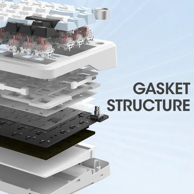 Alt view image 7 of 7 - 75% Wired Hot Swappable Mechanical Keyboard with Metal Knob | Mount Gasket | Programmable RGB Backlit & Adjustable Side Lighting (Peach Linear Switch)