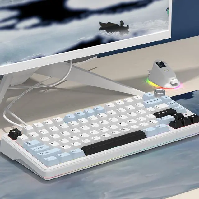 Alt view image 6 of 7 - 75% Wired Hot Swappable Mechanical Keyboard with Metal Knob | Mount Gasket | Programmable RGB Backlit & Adjustable Side Lighting (Peach Linear Switch)