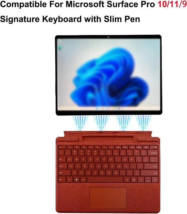 Alt view image 2 of 6 - Pro 10 Signature Keyboard with Slim Pen Compatible with Microsoft Surface Pro 10/11 Signature Keyboard with Slim Pen,Surface Pro 11/9 Signature Keyboard with Slim Pen(Poppy Red)