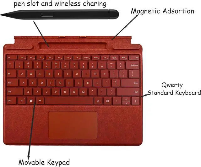 Alt view image 3 of 6 - Pro 10 Signature Keyboard with Slim Pen Compatible with Microsoft Surface Pro 10/11 Signature Keyboard with Slim Pen,Surface Pro 11/9 Signature Keyboard with Slim Pen(Poppy Red)