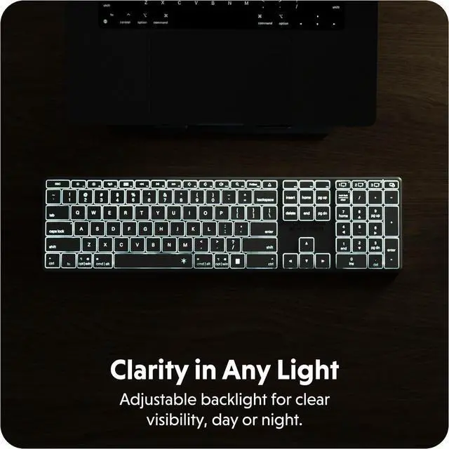 Alt view image 2 of 7 - Hyperspace Full-Size Bluetooth 5.0 Wireless Keyboard with Number Pad  Aluminum Backlit Keyboard w/Multi-Device Connectivity, Fast USB-C Rechargeable  Compatible w/macOS, Windows, & ChromeOS