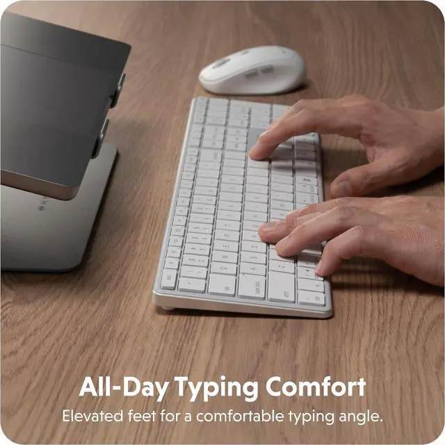 Alt view image 6 of 7 - Hyperspace Full-Size Bluetooth 5.0 Wireless Keyboard with Number Pad  Aluminum Backlit Keyboard w/Multi-Device Connectivity, Fast USB-C Rechargeable  Compatible w/macOS, Windows, & ChromeOS