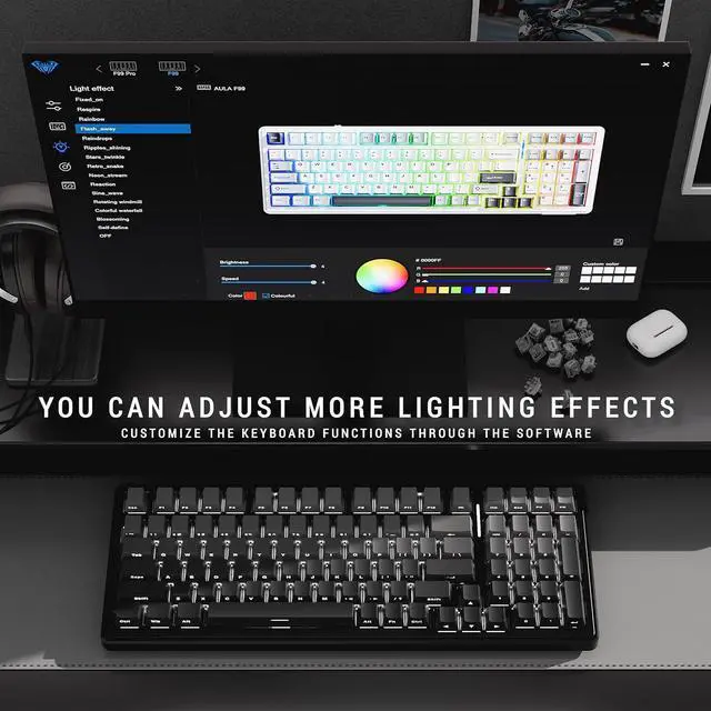Alt view image 3 of 6 - x Aula F99 99% Mechanical Gaming Keyboard  Wireless Bluetooth, 2.4Ghz RF, USB-C Wired Keyboard with RGB Backlit, Hot-Swappable Pre-lubed Linear Switches, PBT Keycaps, Numpad, Volume Knob