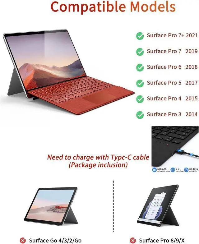 Alt view image 2 of 7 - Surface Pro Keyboard 7 Colors Backlit Type Cover for Microsoft Surface Pro 7 Plus 7/6/5/4/3 Bluetooth 5.3 Ultra-Slim Portable Wireless Keyboard with Touchpad Red