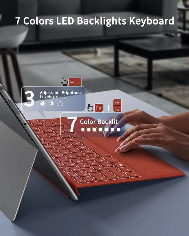 Alt view image 3 of 7 - Surface Pro Keyboard 7 Colors Backlit Type Cover for Microsoft Surface Pro 7 Plus 7/6/5/4/3 Bluetooth 5.3 Ultra-Slim Portable Wireless Keyboard with Touchpad Red