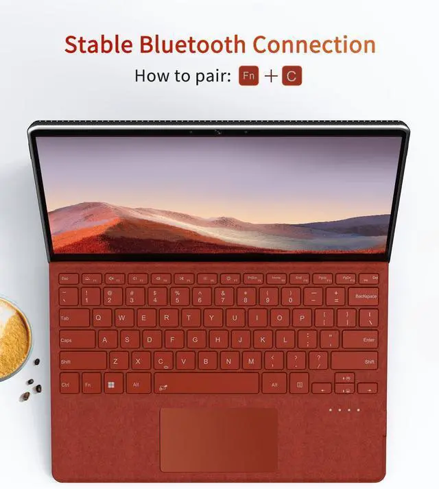 Alt view image 4 of 7 - Surface Pro Keyboard 7 Colors Backlit Type Cover for Microsoft Surface Pro 7 Plus 7/6/5/4/3 Bluetooth 5.3 Ultra-Slim Portable Wireless Keyboard with Touchpad Red