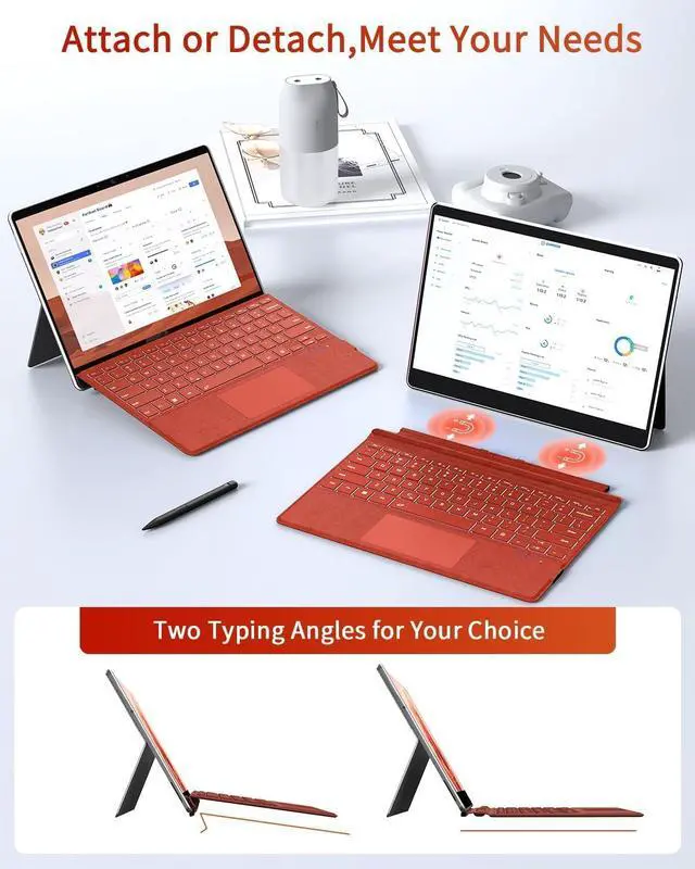 Alt view image 5 of 7 - Surface Pro Keyboard 7 Colors Backlit Type Cover for Microsoft Surface Pro 7 Plus 7/6/5/4/3 Bluetooth 5.3 Ultra-Slim Portable Wireless Keyboard with Touchpad Red