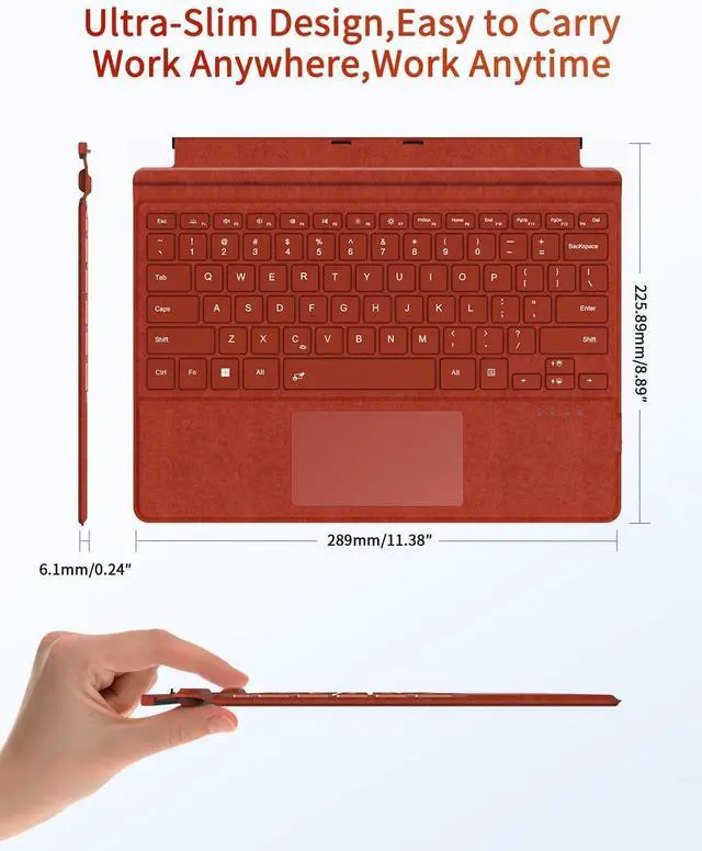 Alt view image 6 of 7 - Surface Pro Keyboard 7 Colors Backlit Type Cover for Microsoft Surface Pro 7 Plus 7/6/5/4/3 Bluetooth 5.3 Ultra-Slim Portable Wireless Keyboard with Touchpad Red