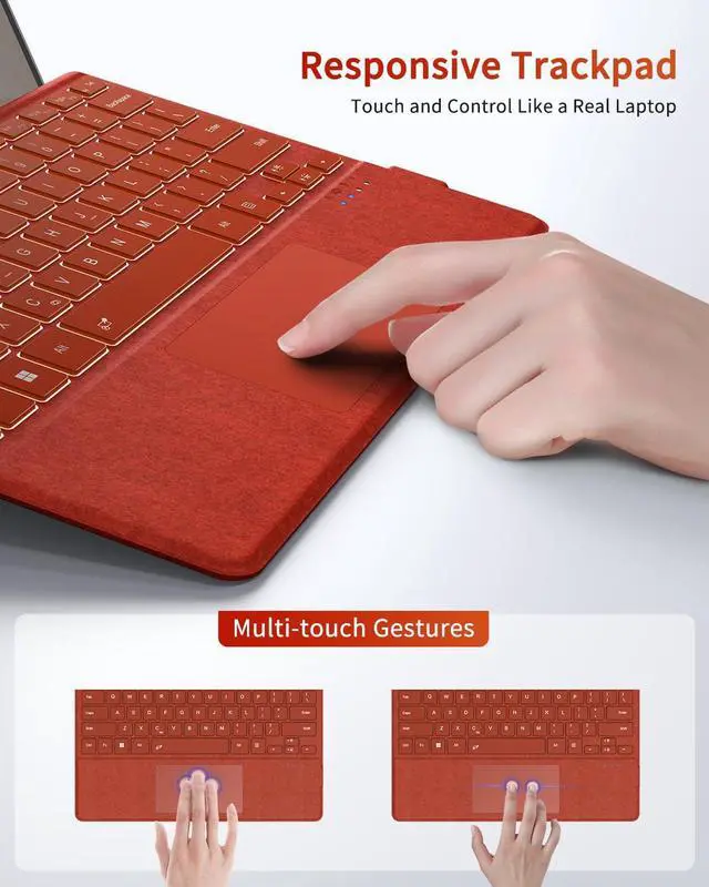 Alt view image 7 of 7 - Surface Pro Keyboard 7 Colors Backlit Type Cover for Microsoft Surface Pro 7 Plus 7/6/5/4/3 Bluetooth 5.3 Ultra-Slim Portable Wireless Keyboard with Touchpad Red