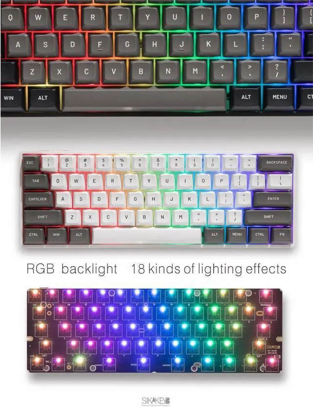 Alt view image 7 of 7 - 60% Custom Mechanical Keyboard Kit61-Key Hot-Swappable 3-pin/5-pin Switch with Sound-Dampening FoamRGB Backlit Gaming Keyboard DIY Kit  Compatible with Win/Mac(SK1 White)
