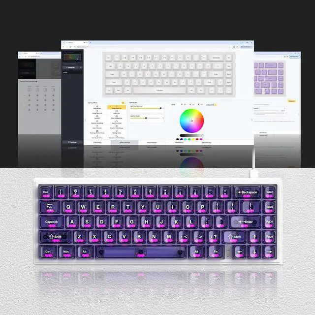 Alt view image 4 of 7 - dagaladoo M68 HE V2 60% Wired Gaming Magnetic Keyboard with Adjustable Actuation,Hall Effect Gaming Keyboard Rapid Trigger,RGB HotSwap Custom Mechanical Keyboard,Purple Jelly keycaps trasparent
