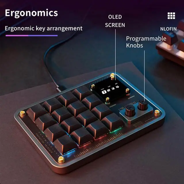 Alt view image 2 of 7 - Double Knob Custom Macro Pad Programmable Designer Mini Keyboard 16 Keys with Screen (Black,KB16)