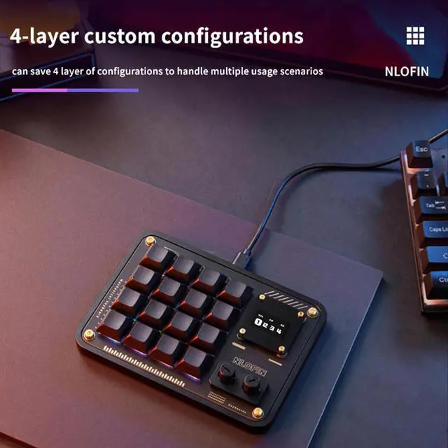 Alt view image 3 of 7 - Double Knob Custom Macro Pad Programmable Designer Mini Keyboard 16 Keys with Screen (Black,KB16)