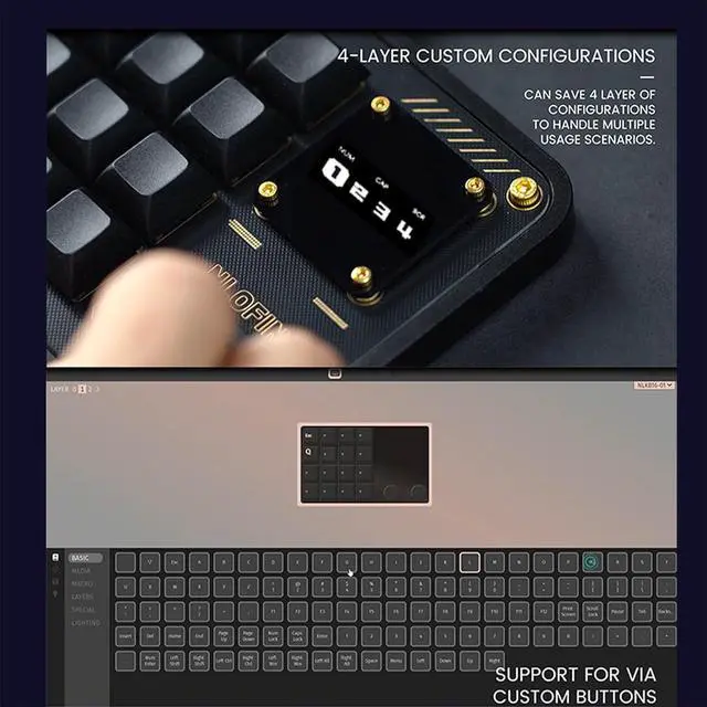 Alt view image 6 of 7 - Double Knob Custom Macro Pad Programmable Designer Mini Keyboard 16 Keys with Screen (Black,KB16)