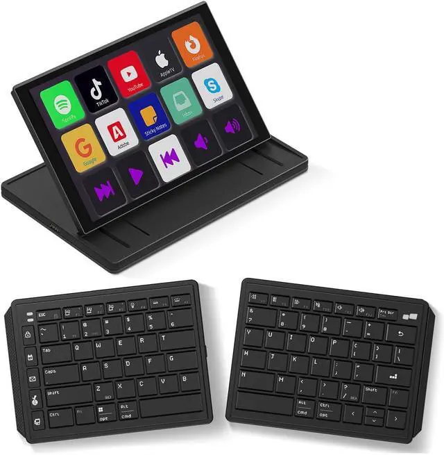 Main image of Touchscreen Keyboard with Stream Deck, Split Ergonomic Keyboard+8" Mini Screen Monitor, bluetooth, Macro keys trigger actions in apps and software like OBS, Twitch, YouTube and more, works with Mac/PC