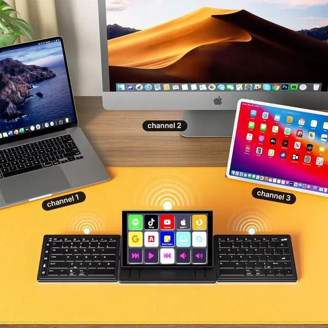 Alt view image 5 of 7 - Touchscreen Keyboard with Stream Deck, Split Ergonomic Keyboard+8" Mini Screen Monitor, bluetooth, Macro keys trigger actions in apps and software like OBS, Twitch, YouTube and more, works with Mac/PC