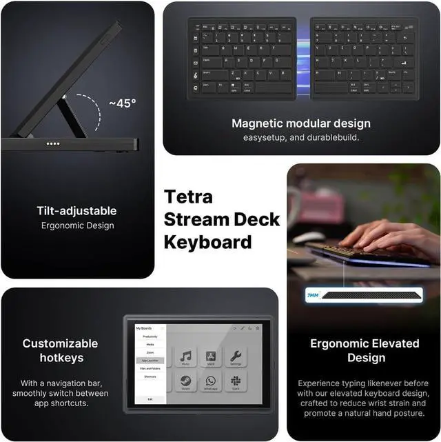 Alt view image 7 of 7 - Touchscreen Keyboard with Stream Deck, Split Ergonomic Keyboard+8" Mini Screen Monitor, bluetooth, Macro keys trigger actions in apps and software like OBS, Twitch, YouTube and more, works with Mac/PC