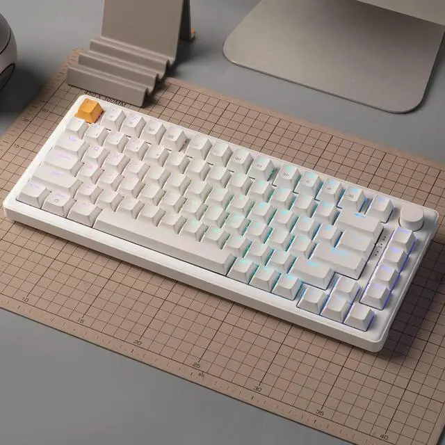 Alt view image 2 of 7 - J2 75% Wireless Mechanical Gaming Keyboard, QMK/VIA Gasket Hot Swappable 82 Keys Tri-Mode BT5.1/USB-C/2.4GHz RGB Backlit with Custom Knob Super Banana Switch, PTB Keycap - White