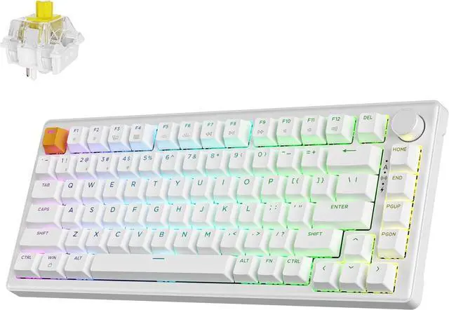 Main image of J2 75% Wireless Mechanical Gaming Keyboard, QMK/VIA Gasket Hot Swappable 82 Keys Tri-Mode BT5.1/USB-C/2.4GHz RGB Backlit with Custom Knob Super Banana Switch, PTB Keycap - White