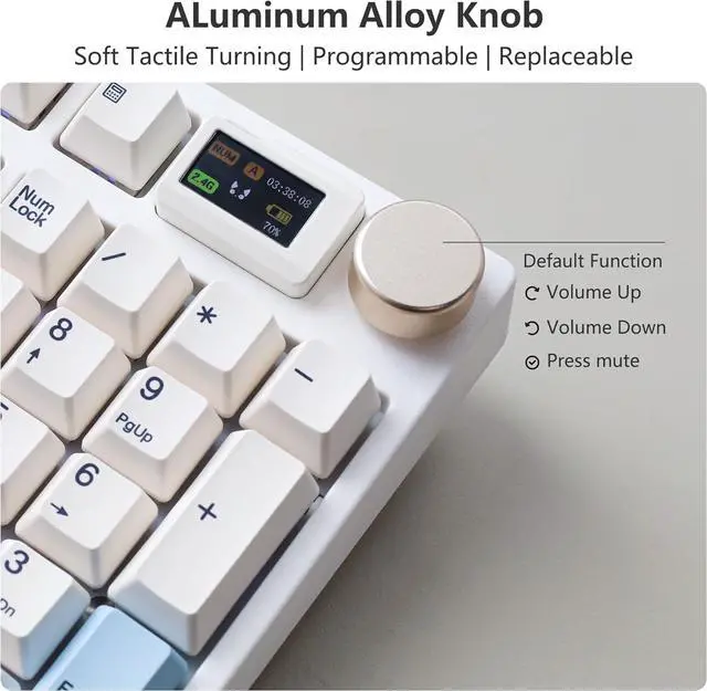 Alt view image 6 of 7 - NJ98 Wireless Custom Mechanical Keyboard with Screen Knob 96% Hot Swappable RGB Keyboard Mac Windows (Dark, Steel Plate - Box Taro Ice Cream Pro)