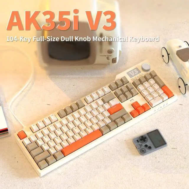 Alt view image 3 of 5 - AK35I V3 104-Key Full Size Wired Gasket Mount Gaming Keyboard with Multimedia Buttons & Knob Control | Five Layer Pad | OEM Profile PBT Keycaps | White Backlit Custom Keyboard