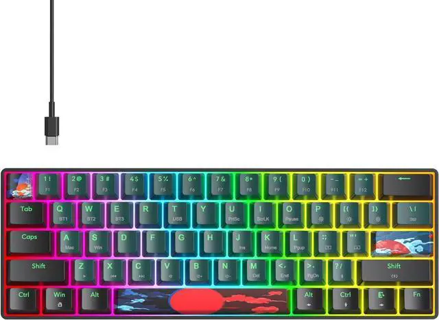 Alt view image 7 of 7 - Fogruaden Wireless Gaming Keyboard, 60% Percent Mechanical Keyboard Wireless, Hot-Swappable Yellow Switch, RGB Wired/Bluetooth Keyboards for Win/Mac, 61 Keys NKRO (Soundwave)