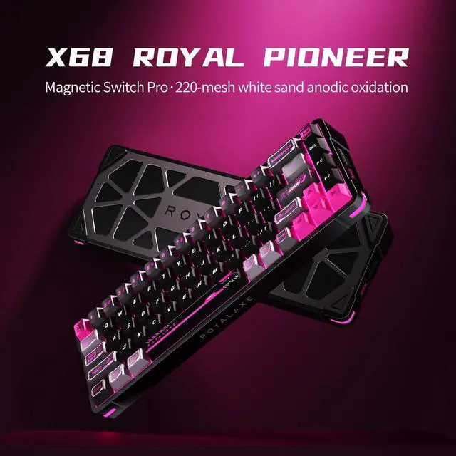 Alt view image 3 of 7 - 68% Wired RGB Hall Effect Keyboard, Pink Magnetic Switch Gaming Keyboards, Mecha PBT Keycaps, E-Sports Tray-Mounted Structure, RGB Backlit, Compact Aluminum Mechanical Keyboard for Win/Mac