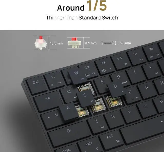Alt view image 6 of 7 - MiSTEL AIRONE BT Ultralight/Ultraslim Mechanical Keyboard, 65% Layout, Cherry MX ULP Switch, RGB Backlit, USB-C Cable, Windows/MacOS/iOS, Macro Support, Portabl, Black- Tactile