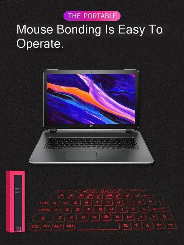 Alt view image 2 of 7 - Bluetooth Wireless Laser Projection Virtual Keyboard, Portable Full-Size Keypad (Red)