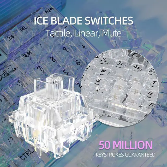 Alt view image 5 of 7 - CoolKiller CK68 Hot Swappable Transparent Keyboard with OLED Display, 60% RGB Custom Mechanical Clear Keyboards with BT5.1/2.4G/USB-C Wireless Gaming Gasket Structures, Ice Switches