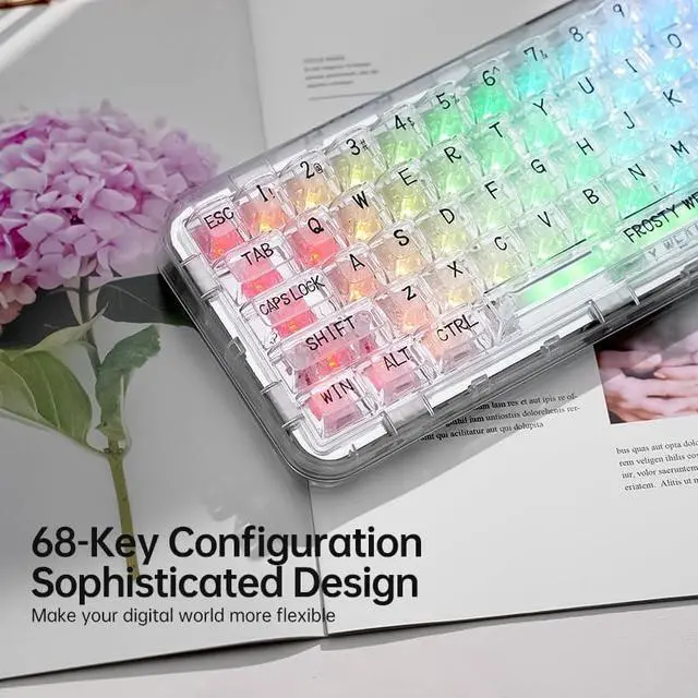 Alt view image 7 of 7 - CoolKiller CK68 Hot Swappable Transparent Keyboard with OLED Display, 60% RGB Custom Mechanical Clear Keyboards with BT5.1/2.4G/USB-C Wireless Gaming Gasket Structures, Ice Switches