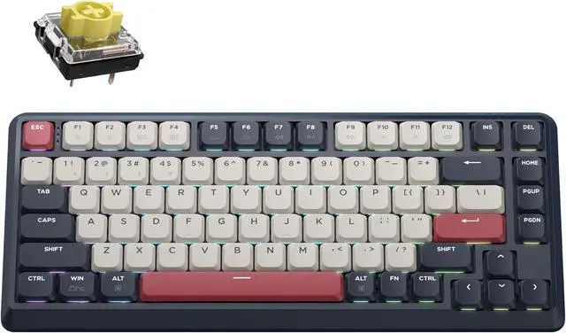 Main image of J1 Low-Profile Wireless Mechanical Keyboard - QMK/VIA RGB Backlit, Hot-Swappable Banana Switch, 2.4 GHz Bluetooth, PBT Keycaps, 75% Layout Mac/Win/Linux for Office/Gaming - Dark Blue