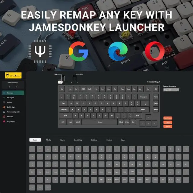 Alt view image 3 of 7 - J1 Low-Profile Wireless Mechanical Keyboard - QMK/VIA RGB Backlit, Hot-Swappable Banana Switch, 2.4 GHz Bluetooth, PBT Keycaps, 75% Layout Mac/Win/Linux for Office/Gaming - Dark Blue