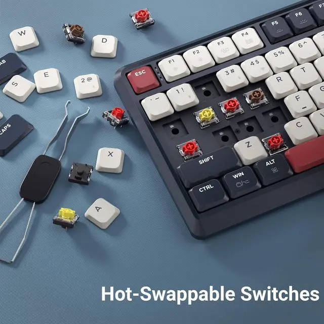 Alt view image 6 of 7 - J1 Low-Profile Wireless Mechanical Keyboard - QMK/VIA RGB Backlit, Hot-Swappable Banana Switch, 2.4 GHz Bluetooth, PBT Keycaps, 75% Layout Mac/Win/Linux for Office/Gaming - Dark Blue