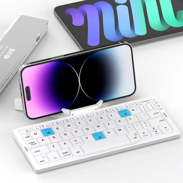 Main image of Foldable Keyboard with Magnetic Stand Aluminum Mini Keys Quiet Bluetooth Folding Keyboard Portable Lightweight Travel Keyboard Rechargeable Pocket Portable Keyboard for All Tablet Phones (Sliver)