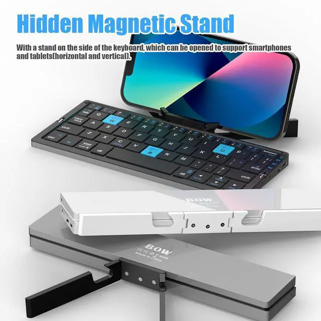 Alt view image 2 of 7 - Foldable Keyboard with Magnetic Stand Aluminum Mini Keys Quiet Bluetooth Folding Keyboard Portable Lightweight Travel Keyboard Rechargeable Pocket Portable Keyboard for All Tablet Phones (Sliver)