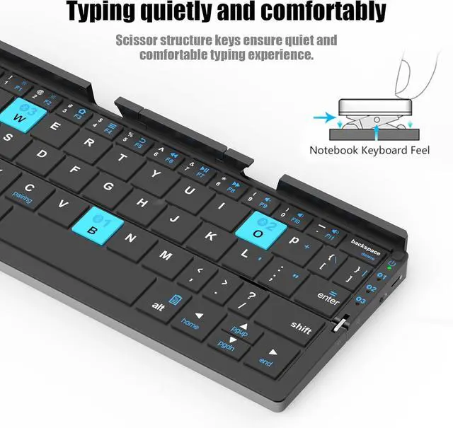 Alt view image 3 of 7 - Foldable Keyboard with Magnetic Stand Aluminum Mini Keys Quiet Bluetooth Folding Keyboard Portable Lightweight Travel Keyboard Rechargeable Pocket Portable Keyboard for All Tablet Phones (Sliver)