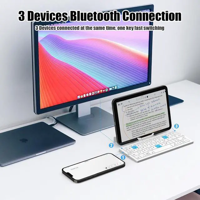 Alt view image 7 of 7 - Foldable Keyboard with Magnetic Stand Aluminum Mini Keys Quiet Bluetooth Folding Keyboard Portable Lightweight Travel Keyboard Rechargeable Pocket Portable Keyboard for All Tablet Phones (Sliver)