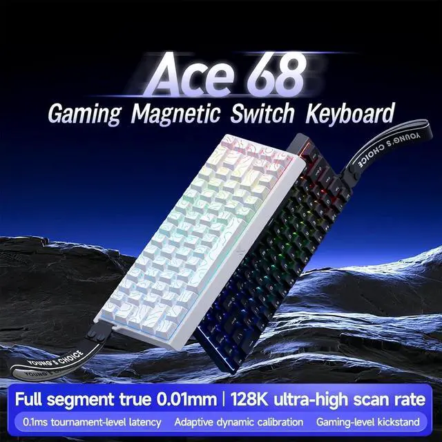 Alt view image 2 of 7 - FKZ MCHOSE ACE 68 Magnetic Switch RGB Gaming Keyboard,Hall Effect Rapid Trigger Keyboard 60% Hyper-Fast Adjustable Actuation Side Printed Keycaps 8K Hz Polling Rate for Mac/PC Game (Black)
