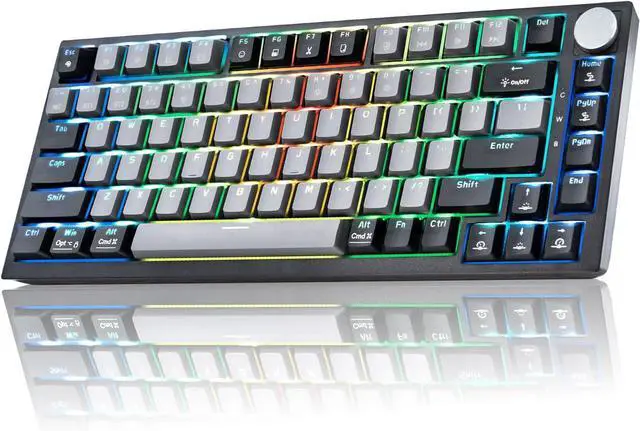 Main image of WJX Wireless Mechanical Keyboard 75% Wireless Gaming Keyboard with Volume Knob, RGB Backlit Computer Clicky Keyboards, Hot Swappable Mechanical, USB C/2.4GHz/BT5.0 Gasket Red Switch PBT KeycapsGrey