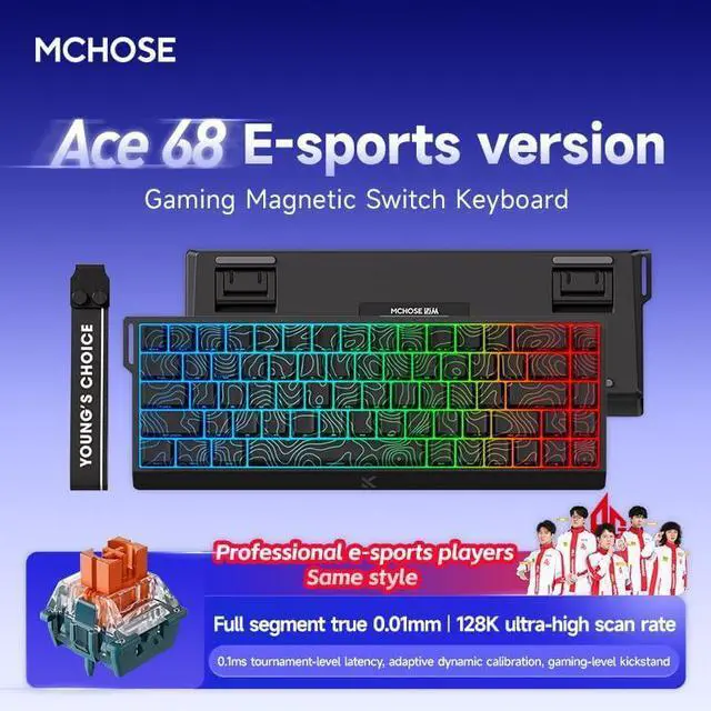 Alt view image 7 of 7 - FKZ MCHOSE ACE 68 Magnetic Switch RGB Gaming Keyboard,Hall Effect Rapid Trigger Keyboard 60% Hyper-Fast Adjustable Actuation Side Printed Keycaps 8K Hz Polling Rate for Mac/PC Game (Black)